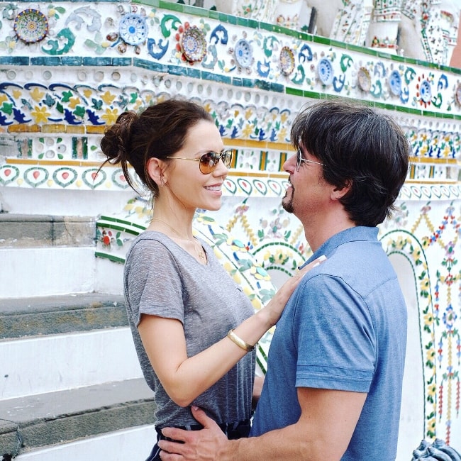 Tati Westbrook with James Westbrook at Wat Arun in July 2018