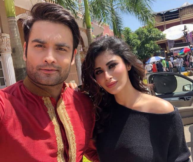 Vivian Dsena and Mouni Roy on the shoot