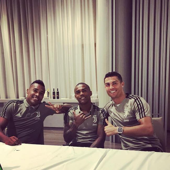 Alex Sandro having a good time with Douglas Costa (Center) and Cristiano Ronaldo (Right) in September 2018