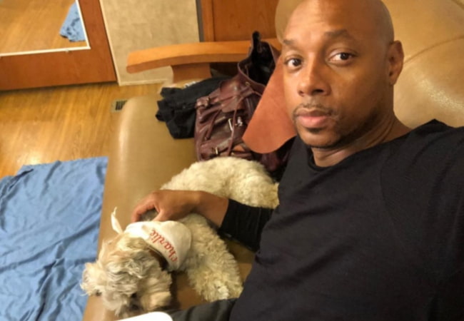 Dorian Missick in a selfie with his dog in July 2018