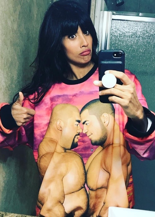 Jameela Jamil in a mirror selfie in October 2018