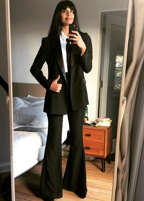 Jameela Jamil suited-up for the 2018 Emmy Awards