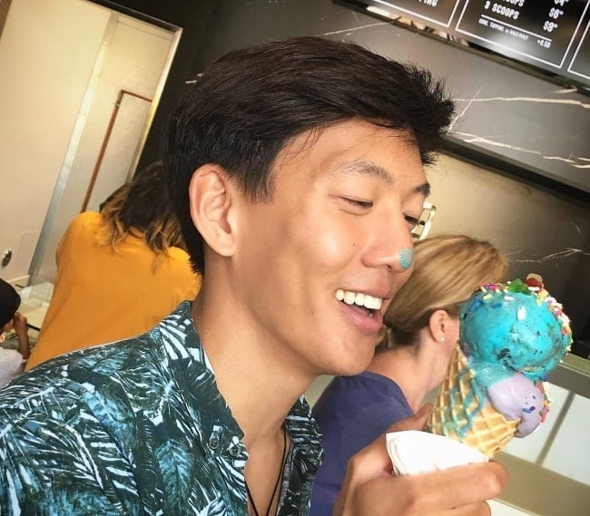 Jason Rod posing happily with his ice-cream at Irvine Spectrum Center in August 2018
