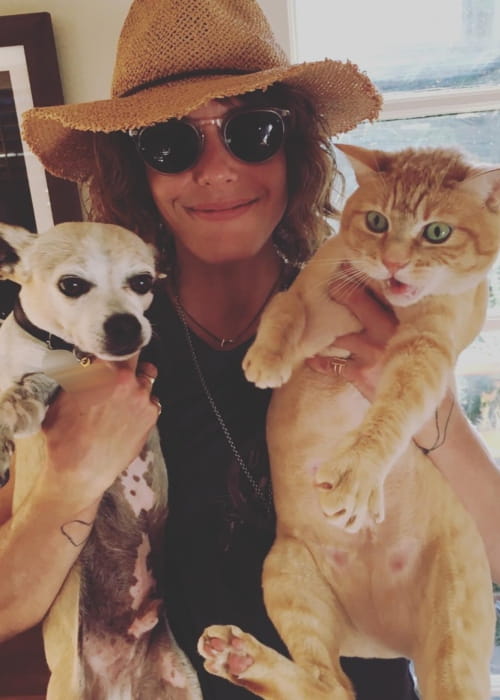 Katherine Moennig with her pets as seen in August 2016