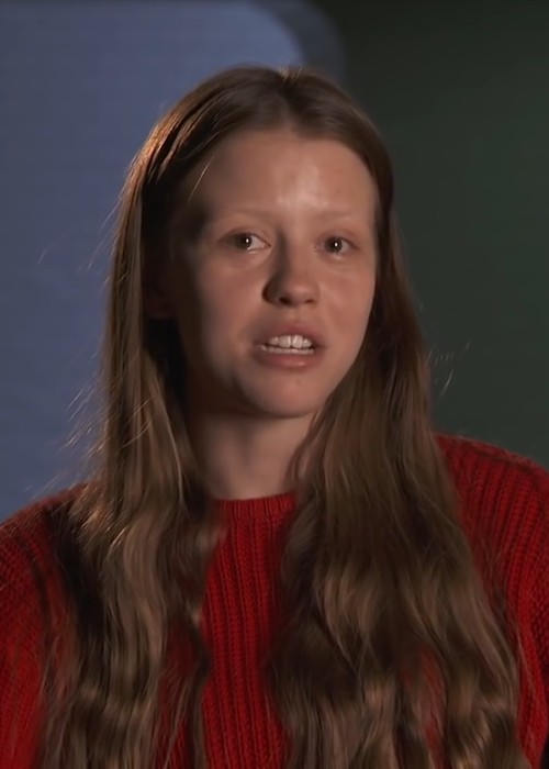 Mia Goth discussing her film A Cure for Wellness during an interview in January 2017