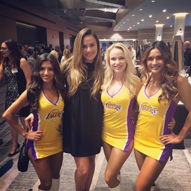 Moon Bloodgood with the Laker Girls in October 2018