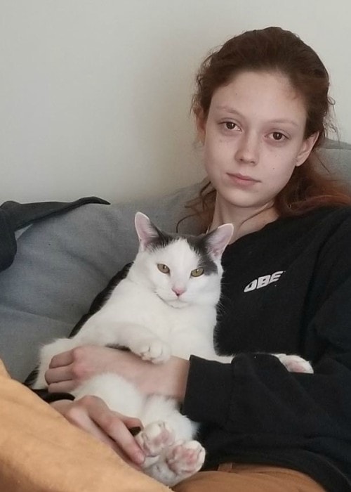 Natalie Westling with her cat as seen in January 2018