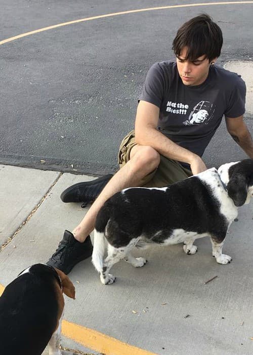 Reid Ewing with his dogs as seen in September 2018