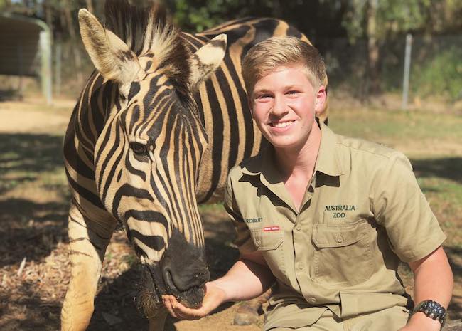 Robert Irwin with Zambezi the Zebra at Australia Zoo in September 2018