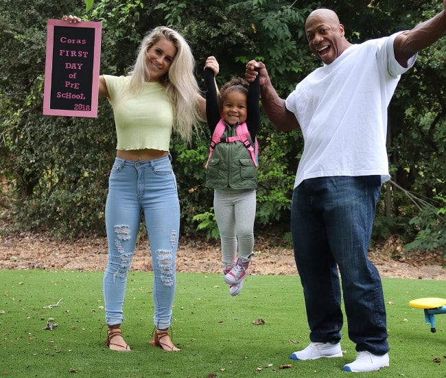 Shawn Rhoden with Michelle Sugar celebrating their daughter's first day of Pre school in August 2018