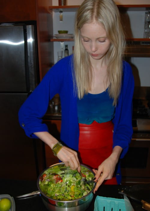 Simona McIntyre making an organic salad