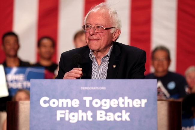 Bernie Sanders as seen at a 'Come Together and Fight Back' rally hosted by the Democratic National Committee in Mesa, Arizona in April 2017