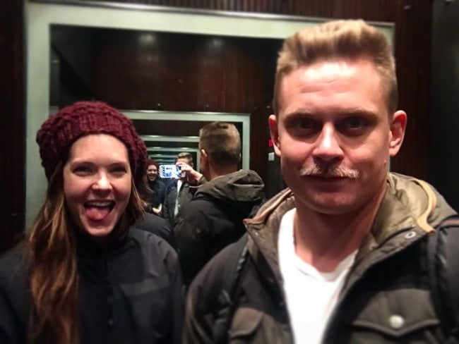 Billy Magnussen and Meghann Fahy as seen in April 2018