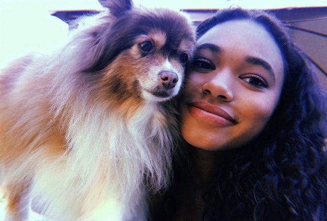 Chandler Kinney in a selfie with her dog as seen in November 2018