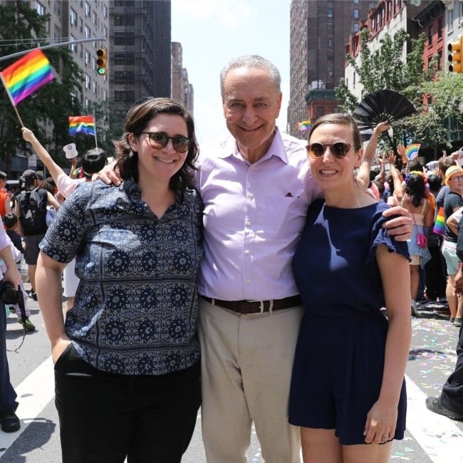 Chuck Schumer with his daughter and her fiancée at the NYC Pride Parade in June 2018