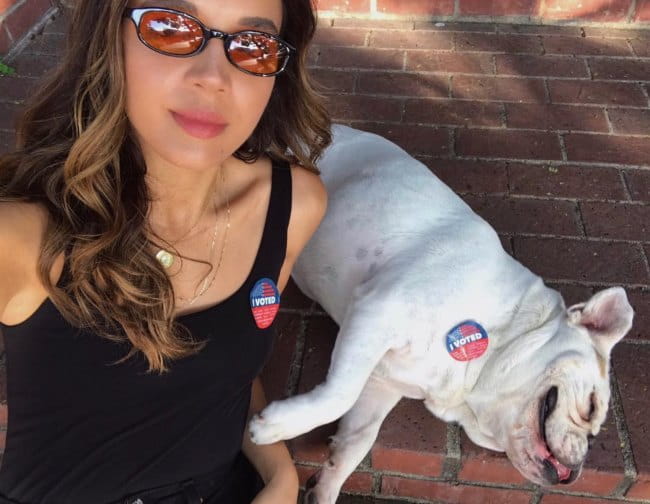 Georgie Flores in a selfie with her dog as seen in November 2018