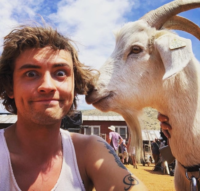 Josh Whitehouse in a selfie with a goat in Utah in August 2018
