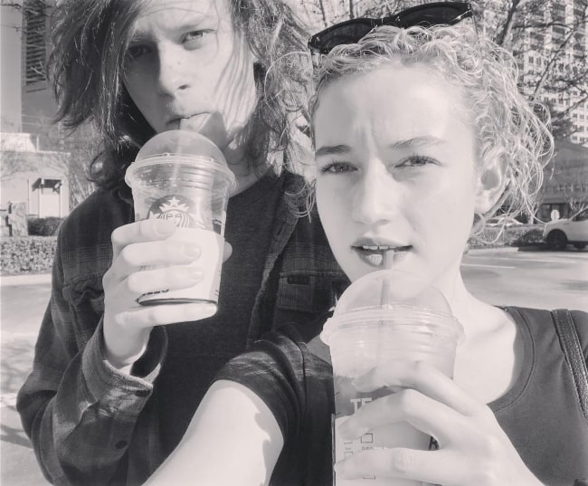 Julia Garner in a selfie with Charlie Tahan at Kroger Fresh Fare in January 2018