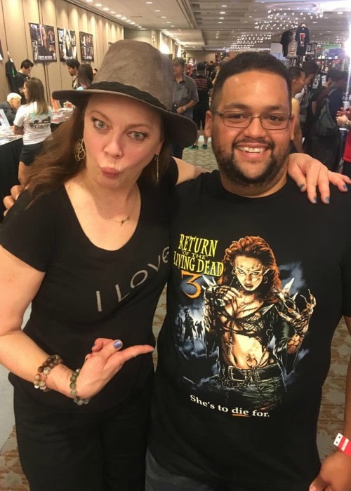 Melinda Clarke with a friend as seen in August 2019