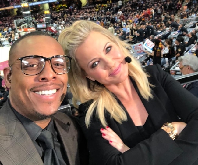 Michelle Beadle with Paul Pierce at Quicken Loans Arena in June 2018