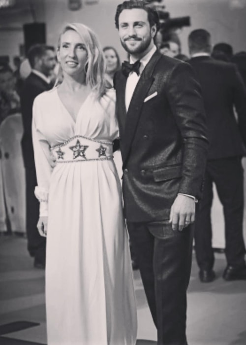 Sam Taylor-Johnson in a black-and-white picture with Aaron Taylor-Johnson in September 2018