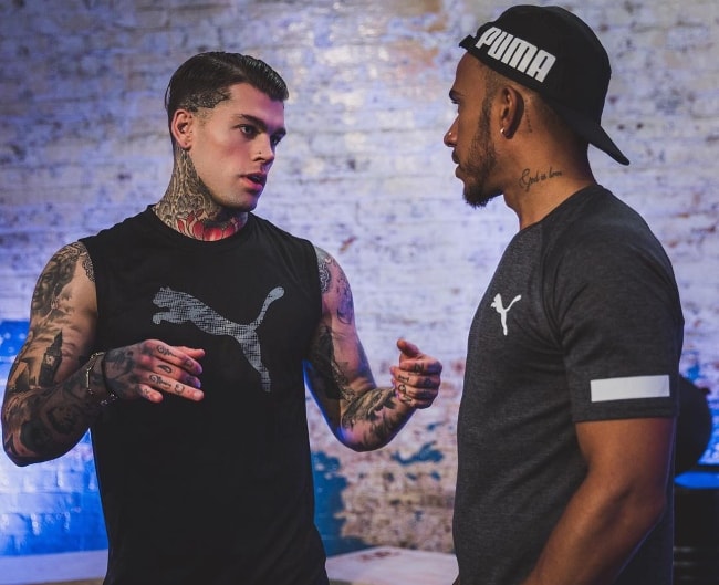 Stephen James (Left) with Lewis Hamilton in February 2018