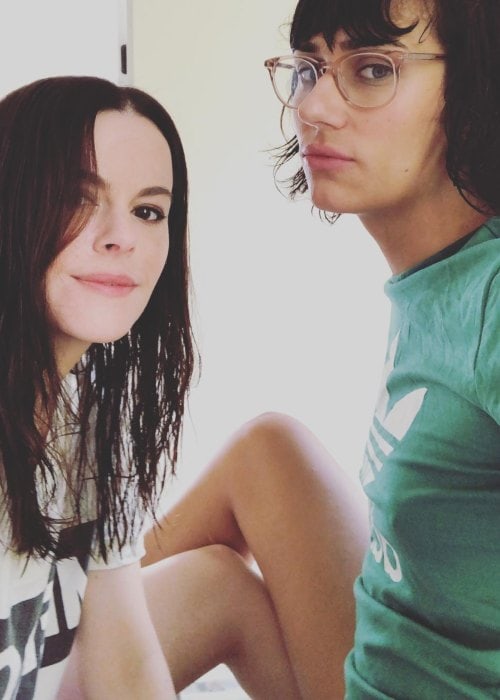 Teddy Geiger (Right) and Emily Hampshire as seen in October 2018