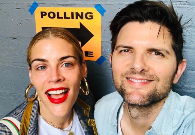 Adam Scott and Busy Philipps in a selfie in November 2018