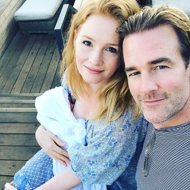 James Van Der Beek taking a selfie with Kimberly Van Der Beek and their child