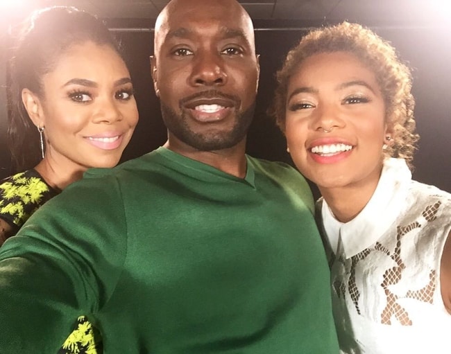 Jaz Sinclair in a selfie with Regina Hall (Left) and Morris Chestnut (Center) in June 2016