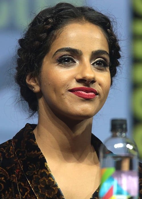 Mandip Gill speaking at the 2018 San Diego Comic-Con International