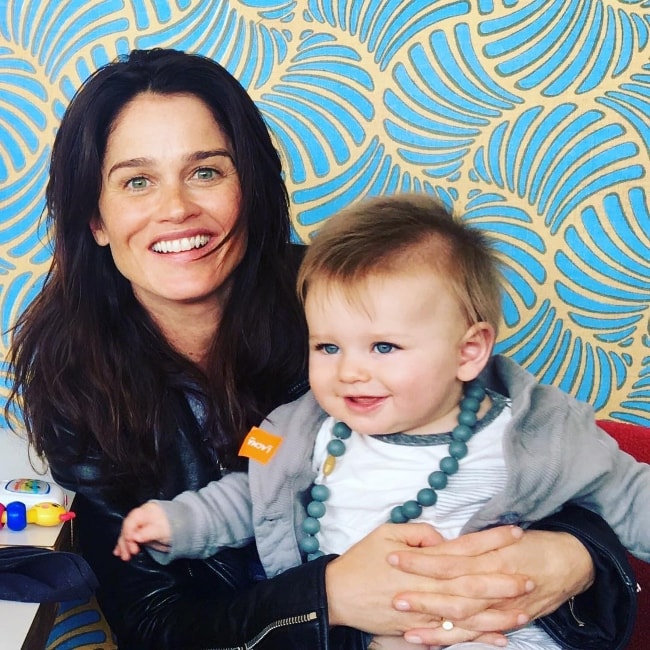 Robin Tunney with her son in March 2017