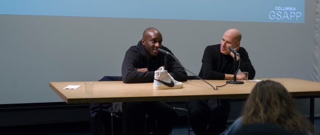 Virgil Abloh (Left) with Michael Rock at Columbia GSAPP in February 2017