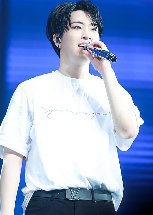 Youngjae during a performance in May 2018