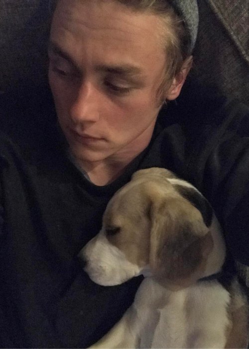 Ben Hardy with his dog as seen in May 2017