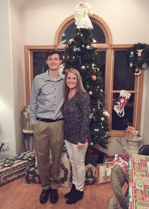 Dylan Mitchell with his mother in December 2017
