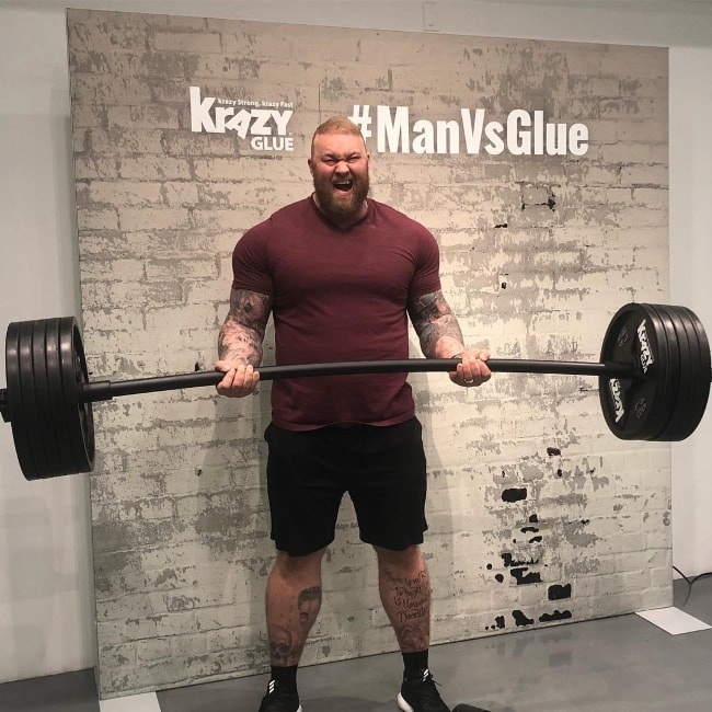 Hafþór Júlíus Björnsson posing for the Man vs Glue Challenge