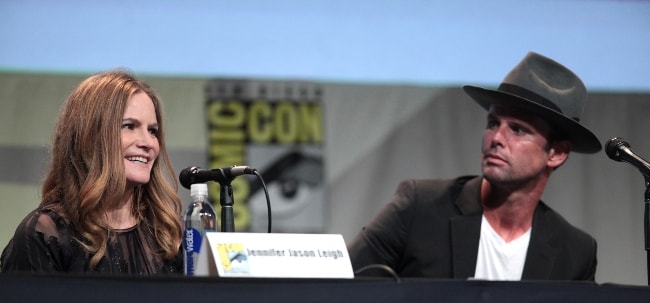 Jennifer Jason Leigh with Walton Goggins at the 2015 San Diego Comic-Con International