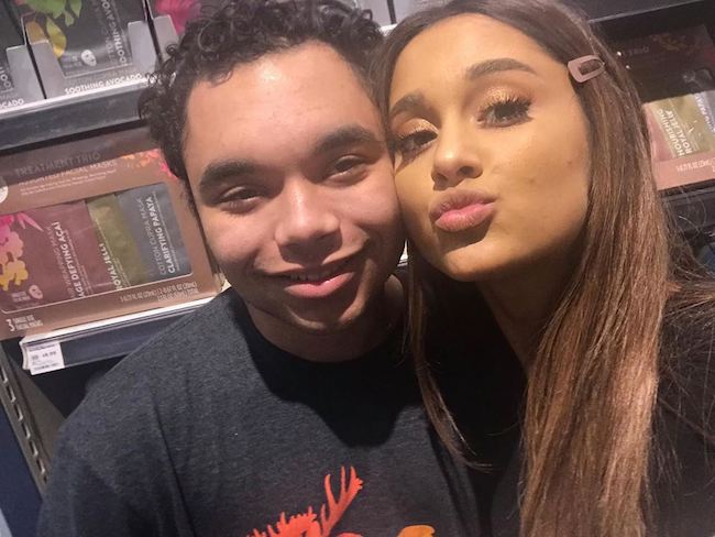 Travis Bryant and Ariana Grande pose for a selfie in Los Angeles, California in November 2018