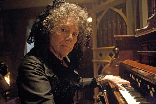 Diana Rigg in a still from The Crimson Horror horror episode of Doctor Who in 2013