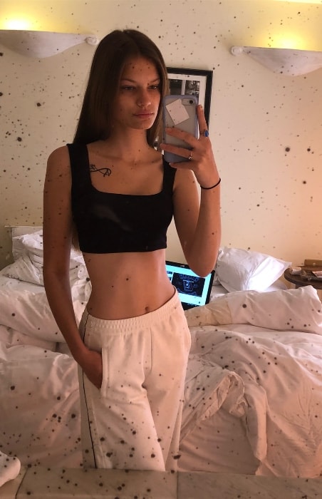 Faretta showing her toned physique in a mirror selfie in May 2018