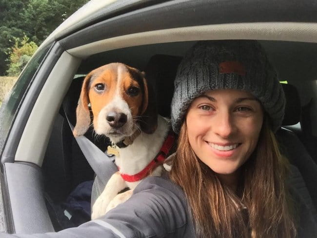 Madeline Mulqueen in a selfie with her dog as seen in September 2017