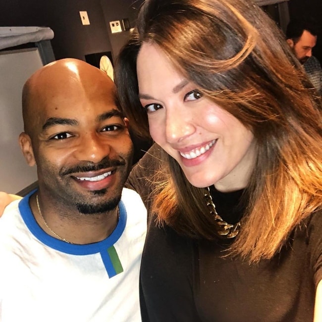 Brandon Victor Dixon in a selfie with host Michelle Collins in June 2018