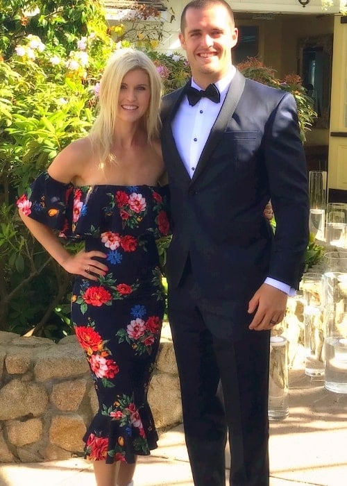 Derek Carr with his wife, Heather Carr, in July 2018