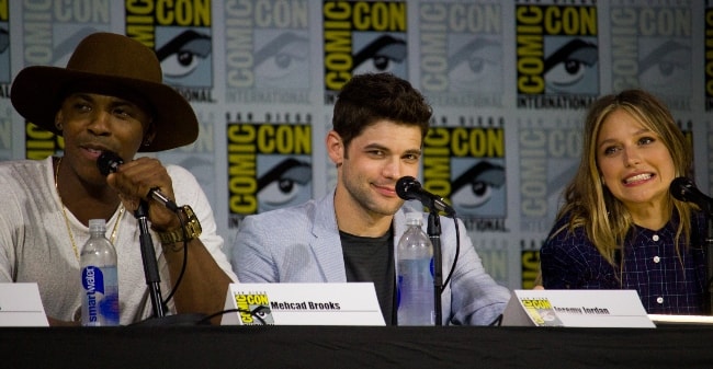 Mehcad Brooks with Jeremy Jordan (Center) and Melissa Benoist at the San Diego Comic-Con International in July 2017