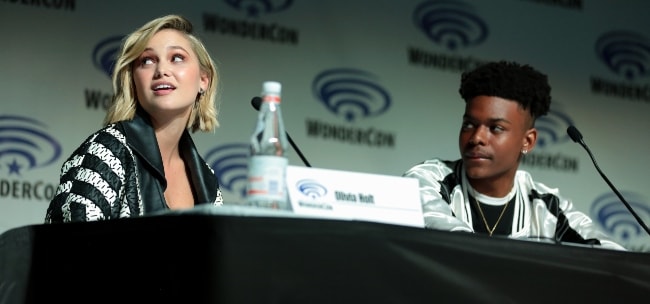 Aubrey Joseph as seen with Olivia Holt at the 2018 Wonder-Con for 'Cloak & Dagger' at the Anaheim Convention Center in Anaheim, California, United States