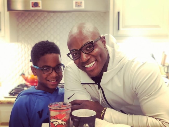 DeMarcus Ware as seen with his son, DeMarcus Ware, II, enjoying their 'Milkshake Sundays' in Southlake, Texas, United States in February 2019