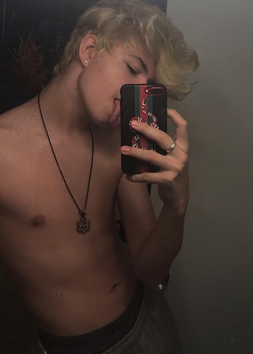Jaxson Anderson as seen while taking a shirtless mirror selfie in March 2018