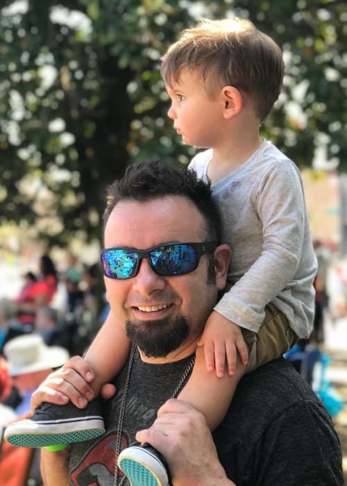 Chris Kirkpatrick with his son as seen in April 2019