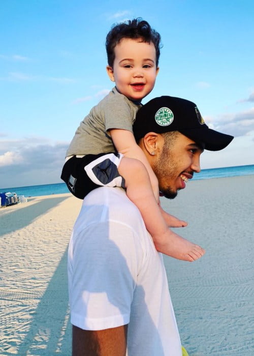 Jayson Tatum with his son as seen in April 2019